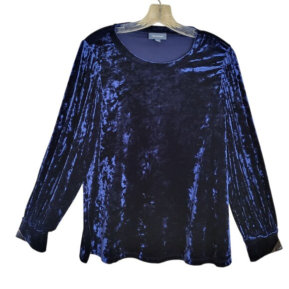 Modcloth Blue Crushed Velvet Top Size 1X Long Sleeve Pullover Stretchy - Picture 2 of 4